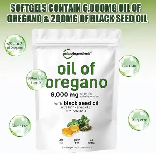 Oil of Oregano Softgels 6000Mg with Black Seed Oil Oregano Oil Supplement Capsules 300 Softgels Dietary Supplement