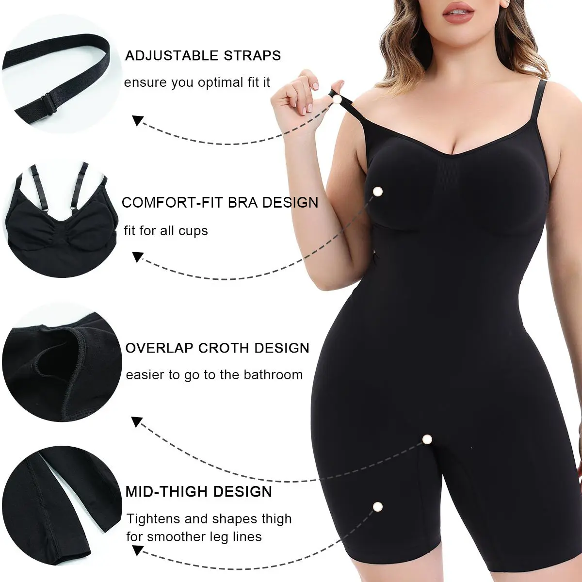 SHAPERX Tummy Control Seamless Shapewear Full Body Women'S Bodysuit Ultra Stretch Fabric Customizable Fit Breathable Mesh Design Comfortable Fit