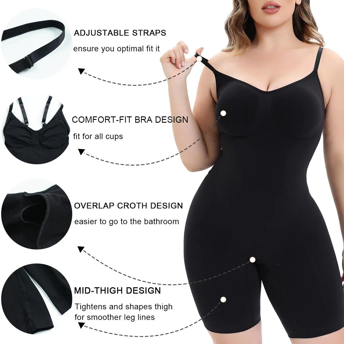 SHAPERX Tummy Control Seamless Shapewear Full Body Women'S Bodysuit Ultra Stretch Fabric Customizable Fit Breathable Mesh Design Comfortable Fit